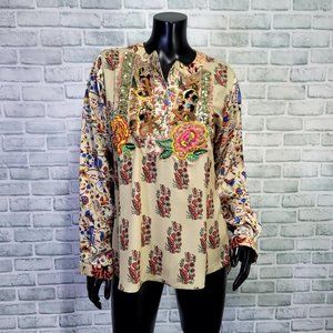 Antica Sartoria by Giacomo Cinque OS Boho‎ Floral Embroidery Beaded Tunic Blouse